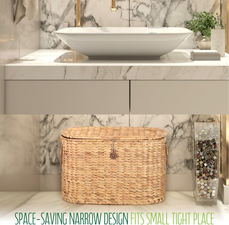 SIEUSALEVN Toilet Paper Storage, Water Hyacinth Baskets with Lid, Toilet Paper Baskets for Storage Holder 6 Rolls, Papers Basket with Built-in Handles for Organizer, Bathroom Accessories Organizer - Image 5